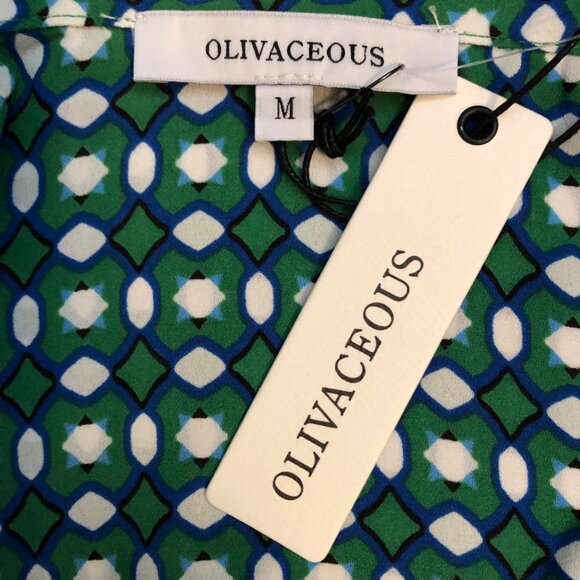 NWT OLIVACEOUS Short Sleeve Button Front Cropped Blouse Forest Green S & M - Picture 5 of 5